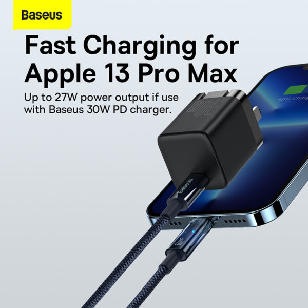 Baseus Cable Type-C to Lightning For Iphone Explorer Series Auto Power-Off Fast Charging Data PD Cable Type-C to Lightning For Iphone  20W 1m Blue- CATS000003 - Image 3