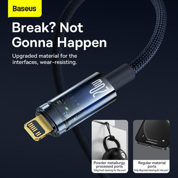 Baseus Cable Type-C to Lightning For Iphone Explorer Series Auto Power-Off Fast Charging Data PD Cable Type-C to Lightning For Iphone  20W 1m Blue- CATS000003 - Image 5
