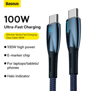 Baseus Cable Type-C to Type-C PD Charging 100W  Glimmer Series Fast Charging Data Cable 2m Blue For Phone & Laptop CADH000803