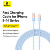 Baseus  Cable Type-c to Lightning 20W PD  Discolor Series For Iphone 14 13 12 11 x Blue 2M P10374901311-00