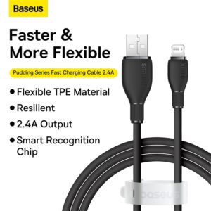 Baseus Cable USB to Lightning 20W for Iphone X 11 12 13 14 Pudding Series Fast Charging Cable  1.2m Cluster Black P10355700111-00