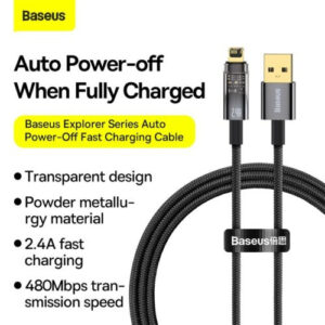 Baseus Cable Usb To Iphone Lightning Explorer Series Auto Power-Off Fast Charging Data Cable USB to IP 2.4A  CATS000501 Black- 2M