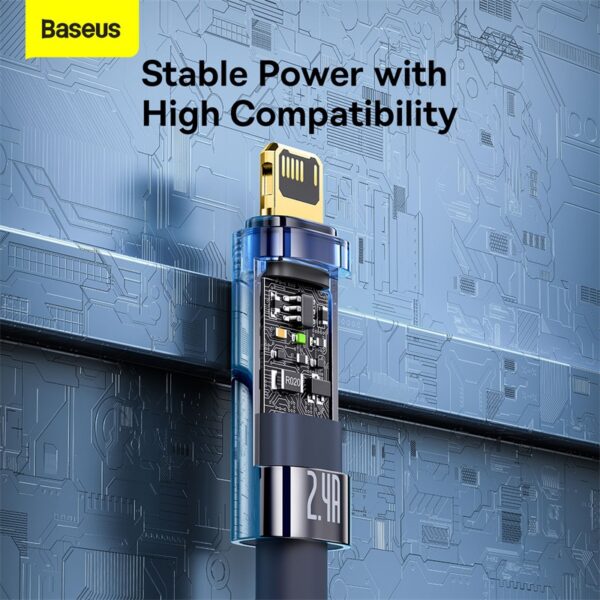 Baseus Cable Usb To Iphone Lightning Explorer Series Auto Power-Off Fast Charging Data Cable USB to IP 2.4A  CATS000503 Blue- 2m - Image 2