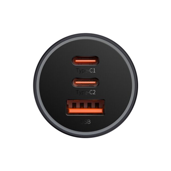 Baseus Car Charger 65W 2x Type-C 1x USB A Golden Contactor Pro Triple Fast Charger Car Charger 65W  Dark Gray CGJP010013 - Image 2