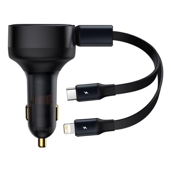 Baseus Car Charger Enjoyment Retractable dual Output Type-c & Lightning 30W Black CGTX000001 - Image 3