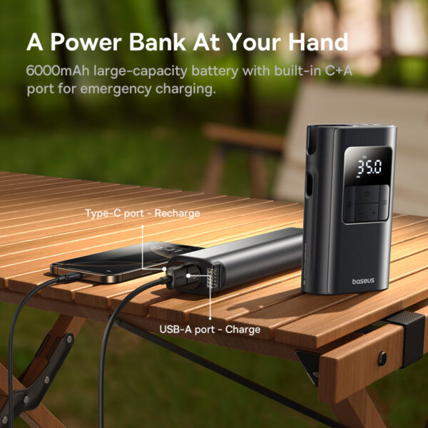 Baseus Car Tire Inflator Pumper VA1 Dual Power Wired & Wireless  With Flashlight 6000 mAh Power Bank  C11169001121-00 - Image 2