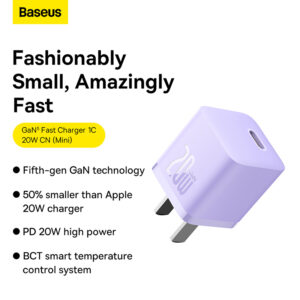 Baseus Charger 20W For Apple Iphone 14 13 12 11 Series GaN5 Fast Charger  1C  CN Adapter  Purple CCGN040005