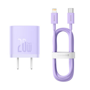 Baseus Charger 20W For Apple Iphone 14 13 12 11 Series GaN5 Fast Charger 1C  CN Set  Black Type-C to Lightning For Iphone PD 20W 1m Cable Purple  CCGN040105