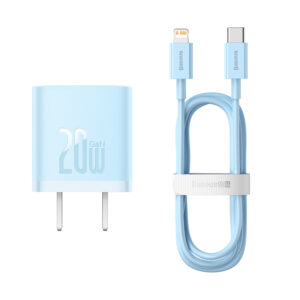Baseus Charger 20W For Apple Iphone 14 13 12 11 Series GaN5 Fast Charger 1C  CN Set Type-C to iP PD 20W 1m Cable Sierra Blue  CCGN040103