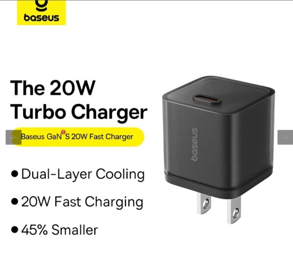 Baseus Charger 20W GAN5S For Apple 15 Pro Max 15 Pro 15 With Type-c to Type-c Cable -P10162501113-02