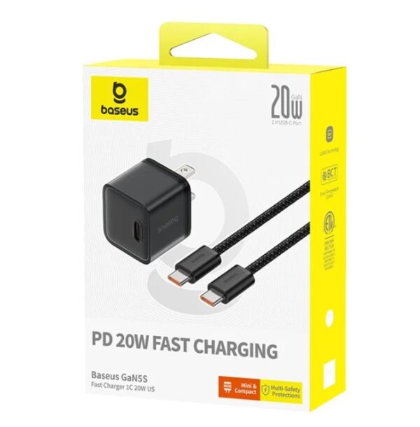 Baseus Charger 20W GAN5S For Apple 15 Pro Max 15 Pro 15 With Type-c to Type-c Cable -P10162501113-02 - Image 3