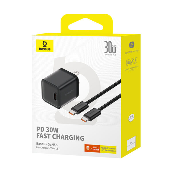 Baseus Charger 30W GAN5S For Apple 15 Pro Max 15 Pro 15 With Type-c to Type-c Cable -P10162505113-01 - Image 2