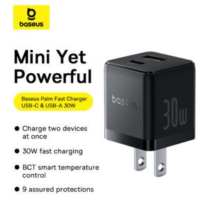 Baseus Charger Palm Series 30W Dual Output  PD  Fast Charger 1X USb 1x Type-c P1011160B113-00