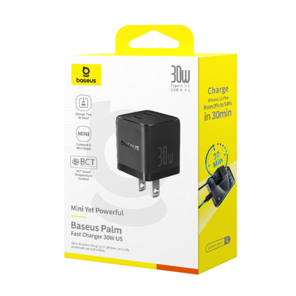 Baseus Charger Set Palm Series 30W Dual Output  PD  Fast Charger 1X USb 1x Type-c With 60W Type-c cable P1011160B113-01 - Image 2
