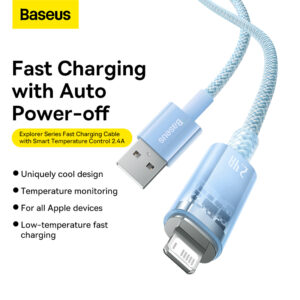 Baseus Cable Explorer Series Smart Temperature Control Fast Charging Usb To Lightning Cable  2.4A 2m Blue CATS010103 For Iphone  11 12 13 14