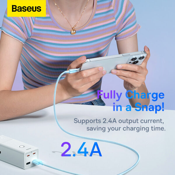 Baseus Charging Cable Explorer Series Smart Temperature Control Fast Charging Lightning Cable For Iphone USB to Lightning  2.4A 1m Blue CATS010003 - Image 4