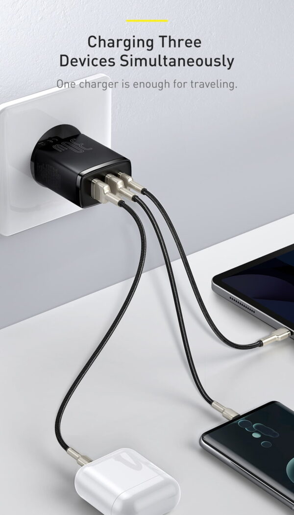 BASEUS Compact Quick Charger Portable 2U+C Three Ports 30W Wall Charging Adapter EU Plug - 3 Months Replacement Warranty - Image 11