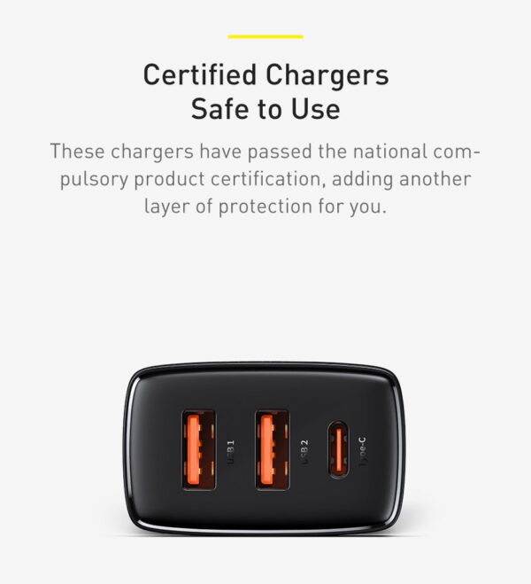 BASEUS Compact Quick Charger Portable 2U+C Three Ports 30W Wall Charging Adapter EU Plug - 3 Months Replacement Warranty - Image 4