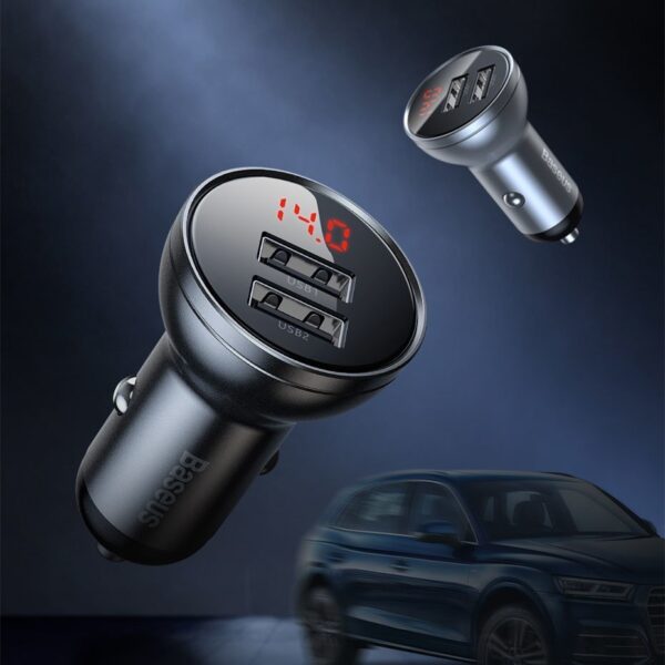 Baseus Car Charger Dual USB 4.8A 24W  With Three in one Cable 1m TZCCBX-0G - Image 4