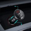 Baseus Digital Display Dual USB 4 8A Car Charger 24W 3in1 USB UBS Type C micro USB Lightning 1 2m cable black TZCCBX 3