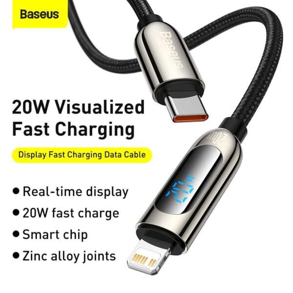 Baseus Display Fast Charging Data Cable Type-C to Lightning For Iphone 20W 1m Green CATLSK-06 - 3 Months Replacement Warranty - Image 6
