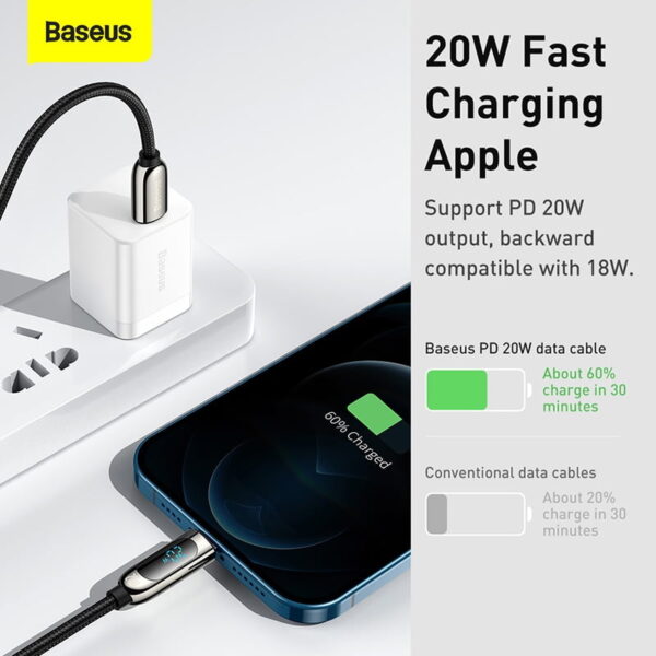 Baseus Display Fast Charging Data Cable Type-C to Lightning For Iphone 20W 1m Green CATLSK-06 - 3 Months Replacement Warranty - Image 4