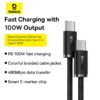 Baseus Cable Type-c To Type-c Dynamic 3 Series  100W Fast Charging Data Cable  2m Cluster Black for Iphone 15 macbook Laptop Android P10367000111-01