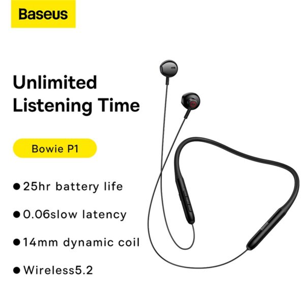 Baseus Earphone Bowie P1 Half In-ear Neckband Wireless Earphones Black NGPB000001