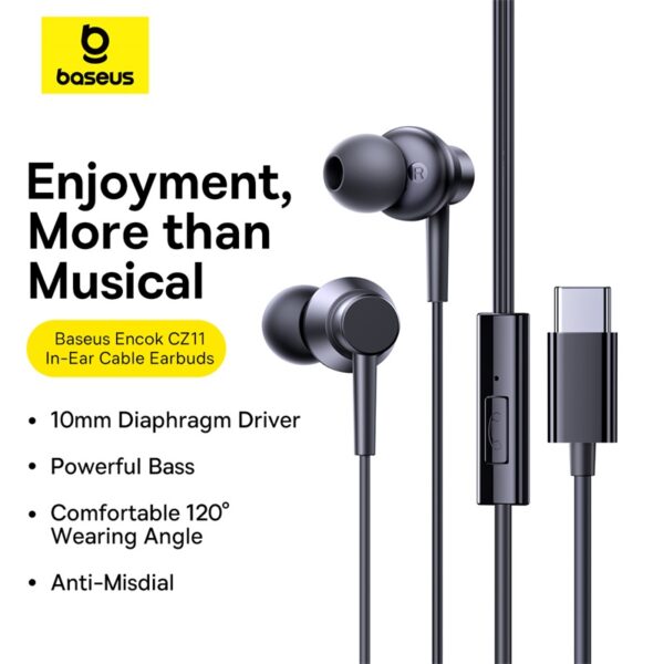 Baseus Earphone CZ11 Type-c Earphone For Iphone 15 16 Series Samsung google Pixel With Mic Black A00164300113-Z1