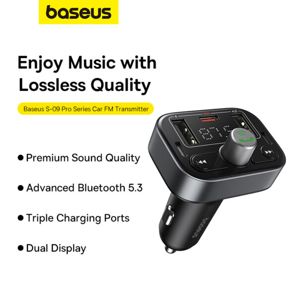 Baseus FM Modulator With PD Car Charger S-09 Pro Hands-free Call Music Player 2x Usb PD FM Transmitter C10762200113-00