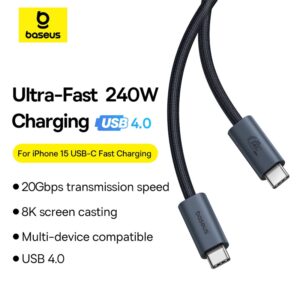 Baseus Thunderbolt 4 USB4 Full-Featured 8K Video 20Gbps Premium Cable Type-c to Type-c 100W 2M P10311803112-00
