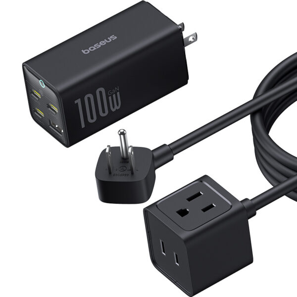 [ Premium ] Baseus PowerComb 5in1 GaN6100W 3 USB C 1x USB A 1x AC Fast Charger for  Macbook Samsung Iphone TWS Smart Watch E00058205123-00 - Image 5