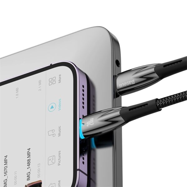 Baseus Charging Cable PD For Iphone 14 13 12 11  Glimmer Series Fast Charging Data Cable Type-C to Lightning iP 20W 1m Black CADH000001 - Image 2