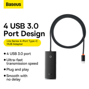 Baseus Hub Lite Series 4-Port Type-C HUB Adapter 4X USB 3.0 1M Black WKQX030401