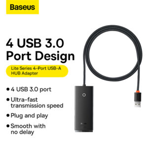 Baseus Hub Lite Series 4-Port USB-A HUB Adapter 4X USB 3.0 Black 2m WKQX030201