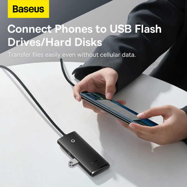 Baseus Hub Lite Series 4-Port USB-A HUB Adapter 4X USB 3.0 Black 1m WKQX030101 - Image 2