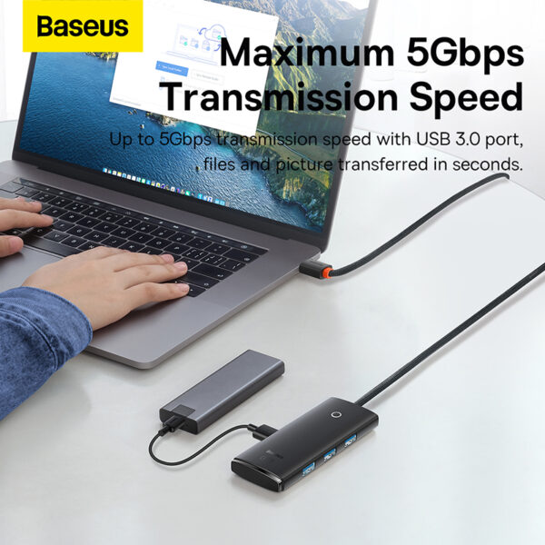 Baseus Hub Lite Series 4-Port USB-A HUB Adapter 4X USB 3.0 Black 1m WKQX030101 - Image 8