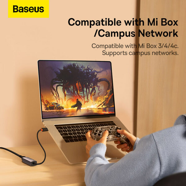 Baseus Hub Lite Series Ethernet Adapter USB to RJ45 LAN Port 1000Mbps  Aluminum Alloy Grey WKQX000313 - Image 4