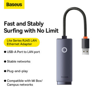 Baseus Hub Lite Series Ethernet Adapter USB to RJ45 LAN Port 1000Mbps Aluminum Alloy Grey WKQX000113
