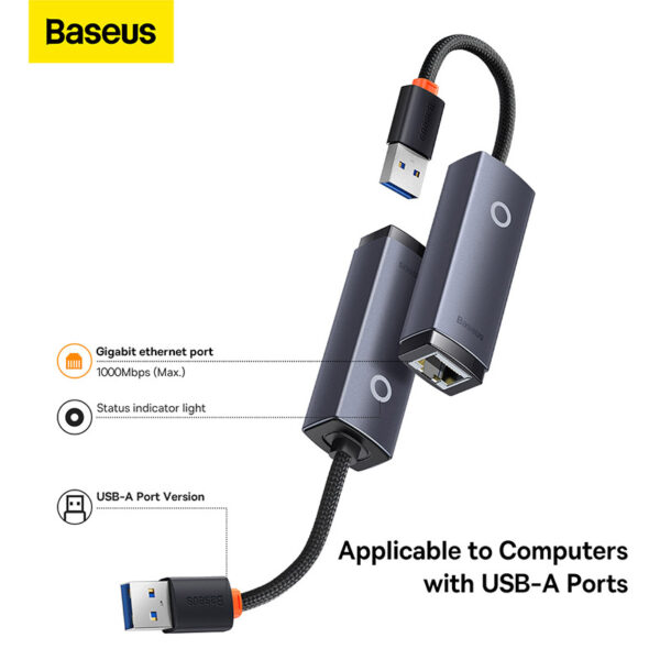 Baseus Hub Lite Series Ethernet Adapter USB to RJ45 LAN Port 1000Mbps Aluminum Alloy Grey WKQX000113 - Image 5