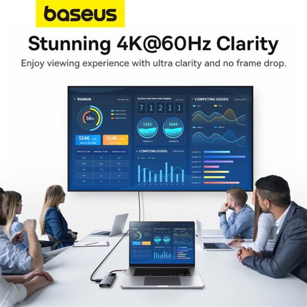 Baseus Hub Metal Gleam Series II 6 in 1 Type-C HUB  HDMI 4K60HZ Rj45 Space Grey B00061802813-00 - Image 4