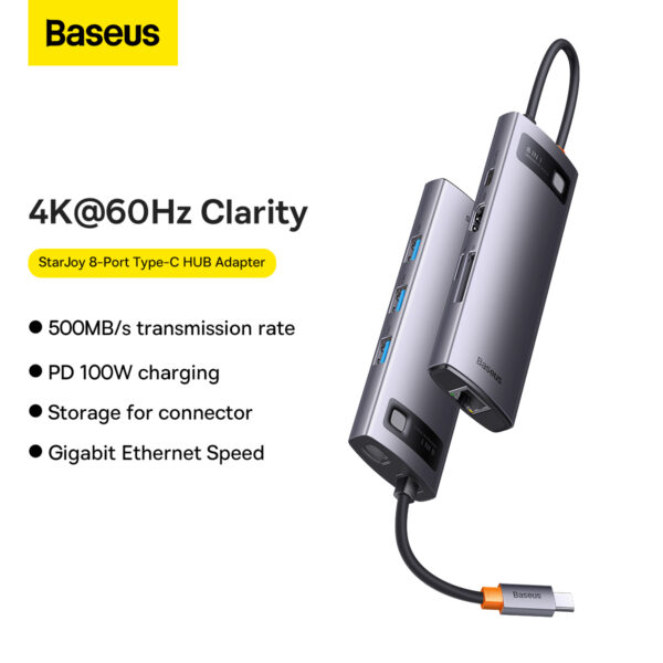 Baseus Metal Hub Type-C 8 in 1 HDMI4K 60@Hz  8-Port Multi-functional Hub Update Version  -WKWG080113