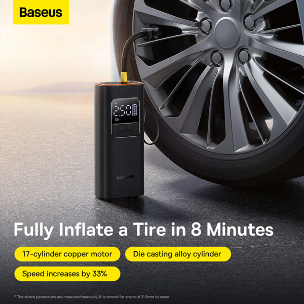 Baseus Inflator Super Mini Pro Series  4000mAh Wireless Car Tire Pumper Inflator Cluster Black C11159300111-00 - Image 5
