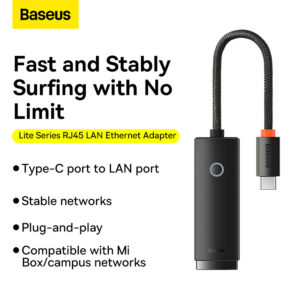 Baseus Hub Lite Series Ethernet Adapter Type-C to Gigabit RJ45 LAN Port 1000Mbps Black WKQX000301