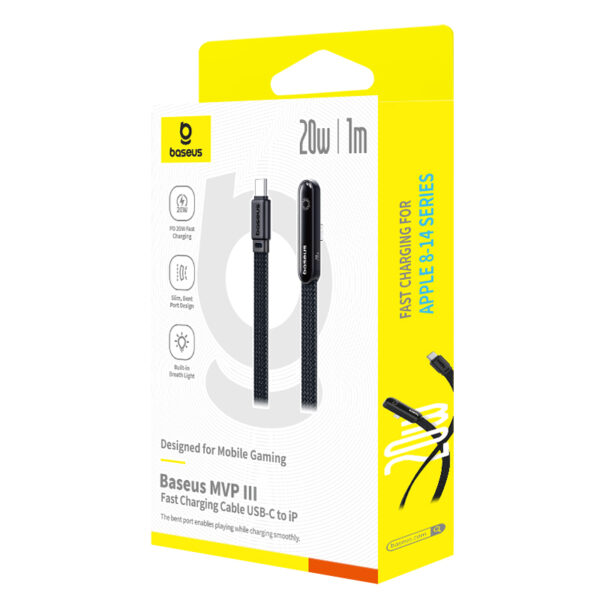 Baseus PD Cable For Iphone 20w 14 13 12 11 Series MVP 3 Type-c to Lightning Nylon Braided Black  P10382501121-00 - Image 3