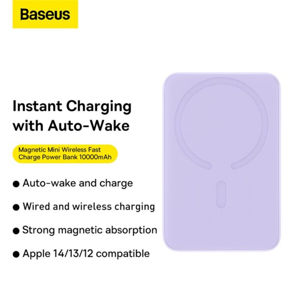 Baseus Magsafe 10000mAh Magnetic Wireless Fast Charge Power Bank 20W With 60W Type-C Cable  -Purple PPCX070005