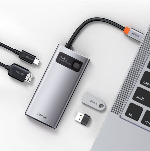 Baseus Metal Gleam Series 4-in-1 Multifunctional Type-C HUB Docking Station Gray CAHUB-CY0G - Image 3