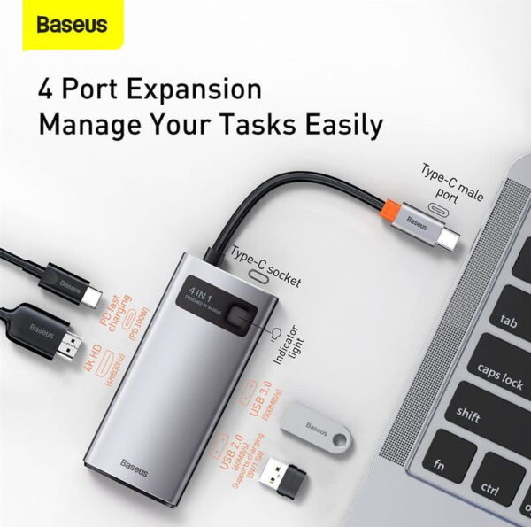 Baseus Metal Gleam Series 4-in-1 Multifunctional Type-C HUB Docking Station Gray CAHUB-CY0G