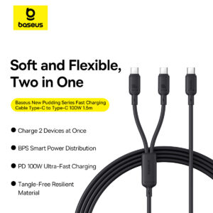 Baseus New Pudding Series Fast Charging Cable Type-C to  Type-C Dual 100W 1.5m Cluster Black P10377701111-00