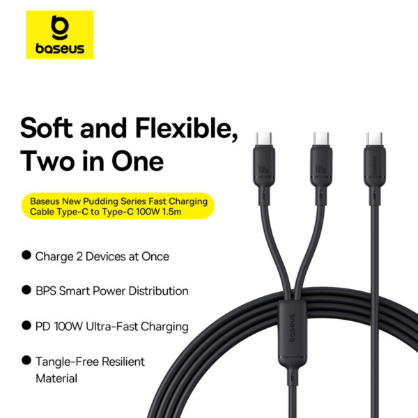 Baseus New Pudding Series Fast Charging Cable Type-C to  Type-C Dual 100W 1.5m Cluster Black P10377701111-00